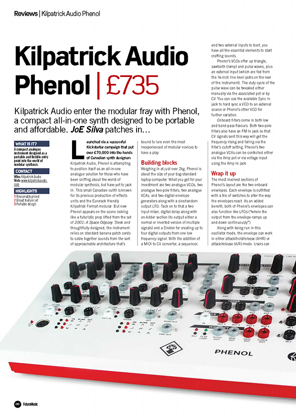 Phenol (Kilpatrick Audio) Review (Future Music March 2016, #302, Page 1)