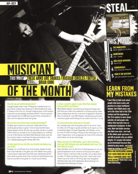 Brian Cook - Alternative Press, January 2009 (Issue #249)