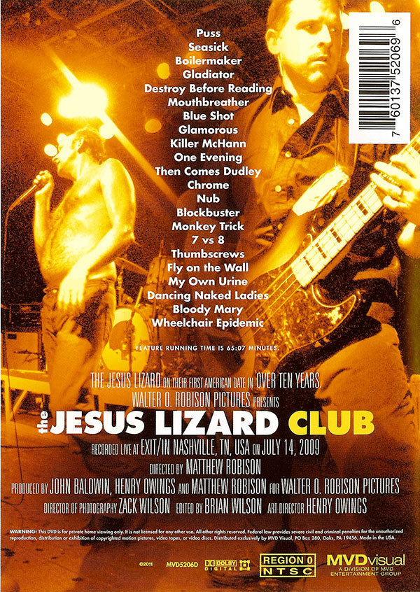 The Jesus Lizard Club DVD (Back)