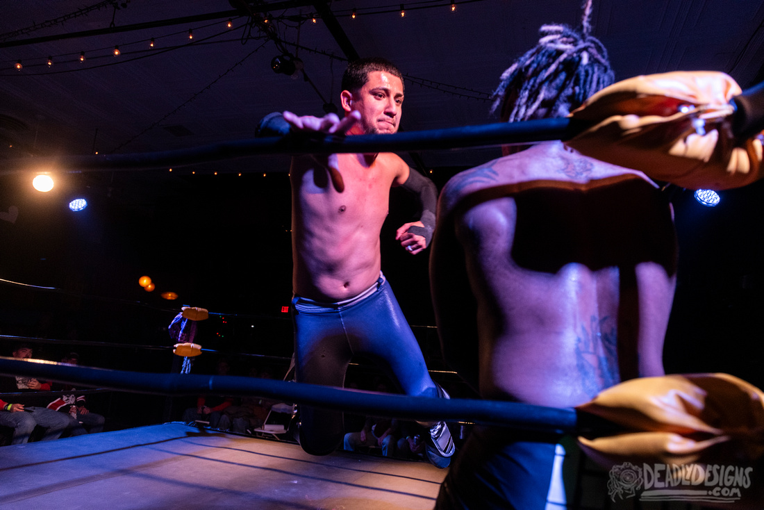 Robert Martyr vs Najasism vs Rico Gonzalez match during Classic City Wrestling's Thanksgiving Classic at the 40 Watt Club on November 25, 2023 in Athens, Georgia.